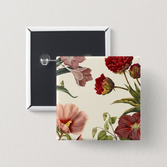 Bóton Quadrado 5.08cm Ilustração de flores coloridas (Frente & Verso)