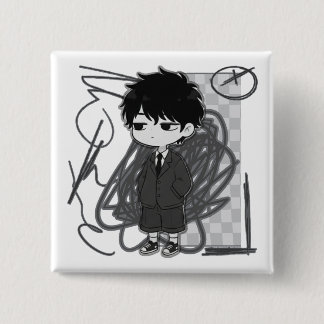 Bóton Quadrado 5.08cm Ilustração de menino chibi de terno relacionado ao