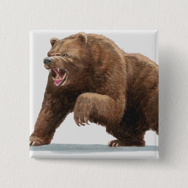 Bóton Quadrado 5.08cm Ilustração de um urso de Brown (Frente)