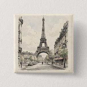Bóton Quadrado 5.08cm Ilustração de viagem antiga vintage de Paris