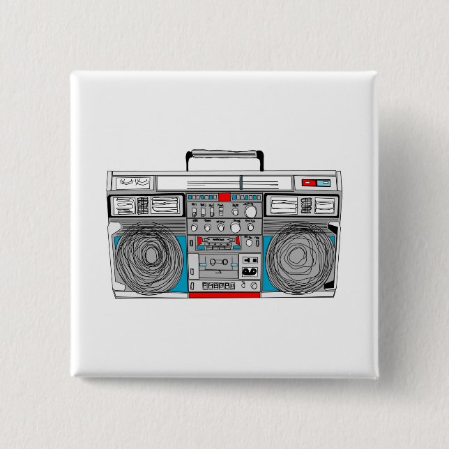 Bóton Quadrado 5.08cm ilustração do boombox 80s (Frente)