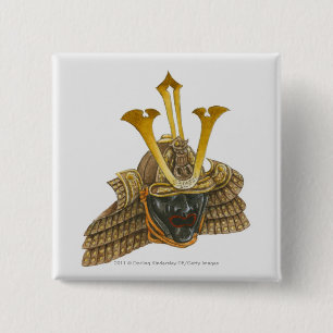 Bóton Quadrado 5.08cm Ilustração do capacete do século XVI do samurai