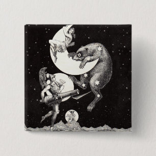 Bóton Quadrado 5.08cm Ilustração do Céu Lunar Celestial Deus Noturno