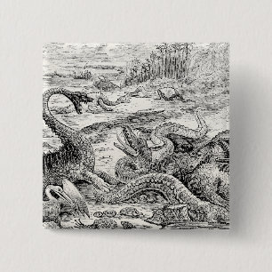 Bóton Quadrado 5.08cm Ilustração do dinossauro dos 1800s do vintage -