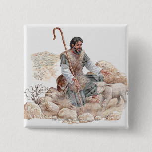 Bóton Quadrado 5.08cm Ilustração do pastor que encontra seus carneiros