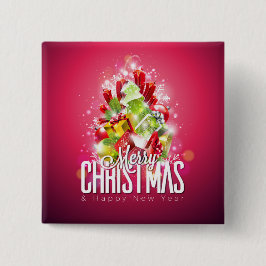 Bóton Quadrado 5.08cm Ilustração Gráfica do Natal Vermelho Moderno
