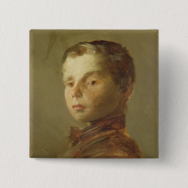 Bóton Quadrado 5.08cm Imagem de um menino, 1875 (Frente)