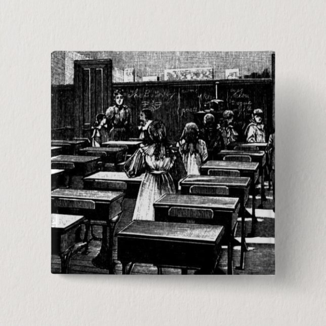 Bóton Quadrado 5.08cm Imagem histórica da sala de aula (Frente)