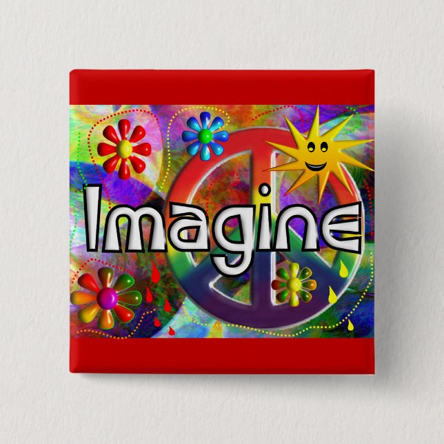 Bóton Quadrado 5.08cm "Imagine" presentes dos anos 70 de Psychadelic (Frente)