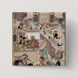 Bóton Quadrado 5.08cm Imperador Akbar (r.1556-1605) que inspeciona o