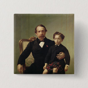 Bóton Quadrado 5.08cm Imperador Louis-Napoleon Bonaparte e seu filho
