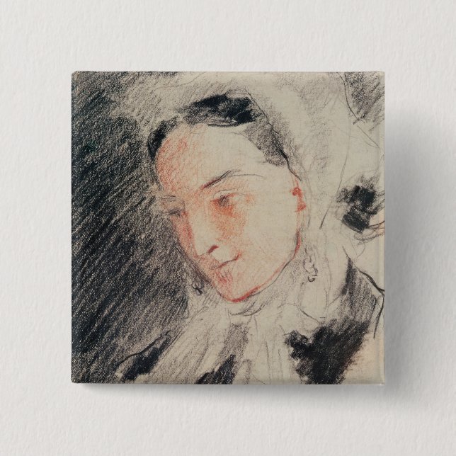 Bóton Quadrado 5.08cm Imperatriz Eugénie (giz preto & vermelho) (Frente)