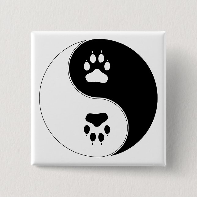 Bóton Quadrado 5.08cm Impressão da pata de Ying Yang (Frente)