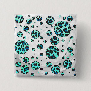 Bóton Quadrado 5.08cm Impressão de Leopard Black and Teal