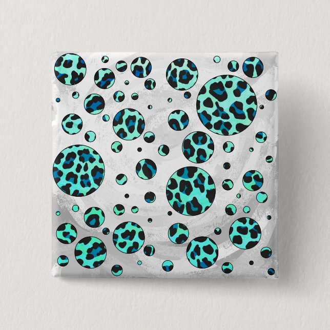 Bóton Quadrado 5.08cm Impressão de Leopardo Negro e Teal (Frente)