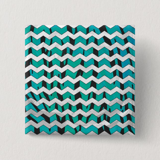 Bóton Quadrado 5.08cm Impressão de Tigre Preto e Azul-marinho Chevron (Frente)