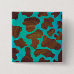 Bóton Quadrado 5.08cm Impressão de Vaca Marrom e Teal