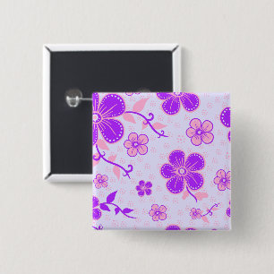Bóton Quadrado 5.08cm Impressão Floral bonito Roxo e Rosa na Lavanda