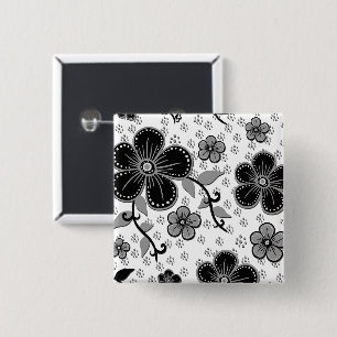 Bóton Quadrado 5.08cm Impressão Floral preto-e-branco