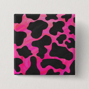 Bóton Quadrado 5.08cm Impressão preto e rosa quente de vaca