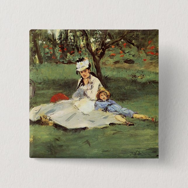 Bóton Quadrado 5.08cm Impressionista Manet Pintura da Família Francesa (Frente)