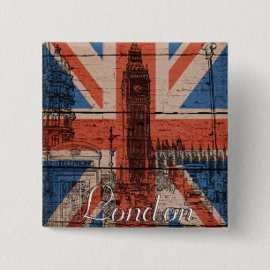 Bóton Quadrado 5.08cm Incrível e legal moda, madeira velha grunge U.k.