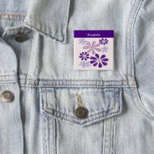Bóton Quadrado 5.08cm Indigo Bloom Doodle Seu Nome