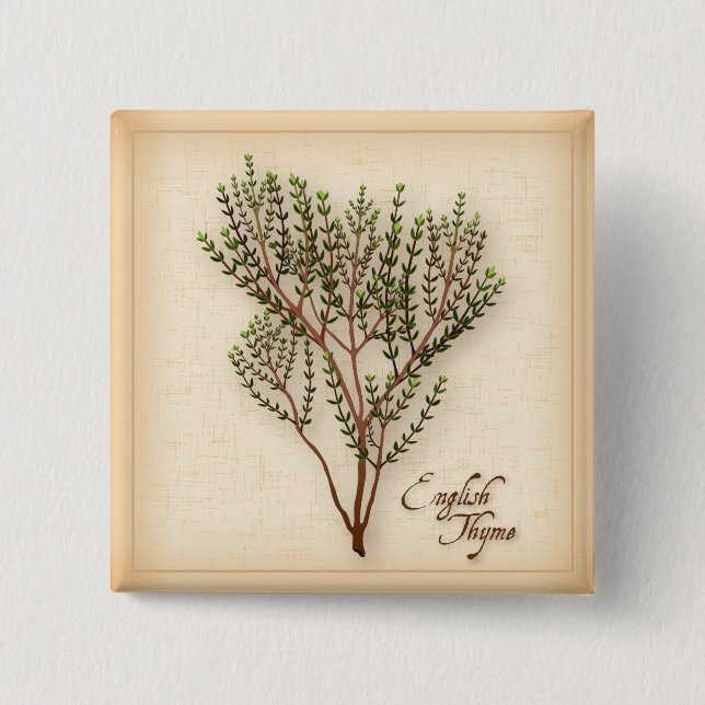 Bóton Quadrado 5.08cm Inglês Thyme Herb (Frente)