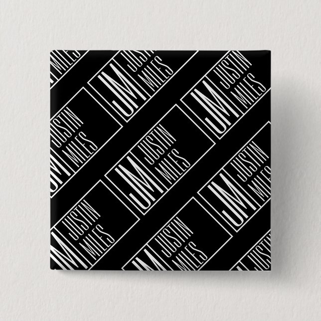 Bóton Quadrado 5.08cm Iniciais Modernos com Padrão Monograma de Nome (Frente)