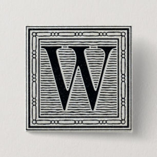 Bóton Quadrado 5.08cm Inicial de Woodblock do Woodcut da letra de bloco