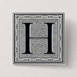 Bóton Quadrado 5.08cm Inicial de Woodblock do Woodcut da letra de bloco