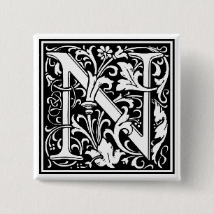 Bóton Quadrado 5.08cm Inicial decorativa "N" da letra