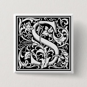 Bóton Quadrado 5.08cm Inicial decorativa "S" da letra