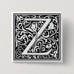 Bóton Quadrado 5.08cm Inicial decorativa "Z" da letra