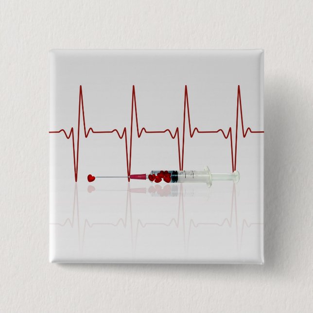 Bóton Quadrado 5.08cm Injeção com Corações Vermelhos (Frente)