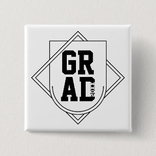 Bóton Quadrado 5.08cm Insígnia de Logotipo de Graduado Preto e Branco An