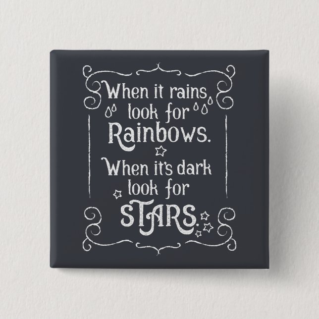 Bóton Quadrado 5.08cm Inspiração quando chover e botão escuro do Pin (Frente)