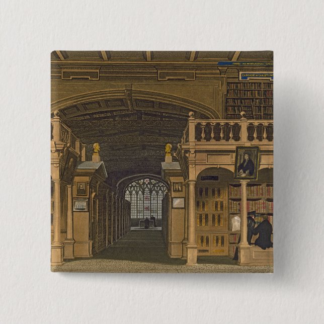 Bóton Quadrado 5.08cm Interior da biblioteca de Bodleian, ilustração (Frente)