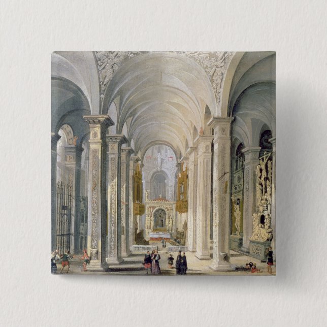 Bóton Quadrado 5.08cm Interior de uma igreja 2 (Frente)