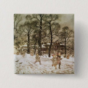Bóton Quadrado 5.08cm Inverno de Arthur Rackham em jardins de