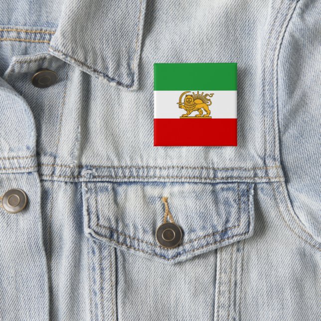 Bóton Quadrado 5.08cm IRAN Lion and Sun Iran Flag Pin Badge (In Situ)