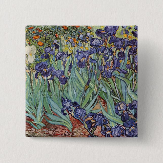 Bóton Quadrado 5.08cm Íris de Van Gogh Pintura Impressionista (Frente)