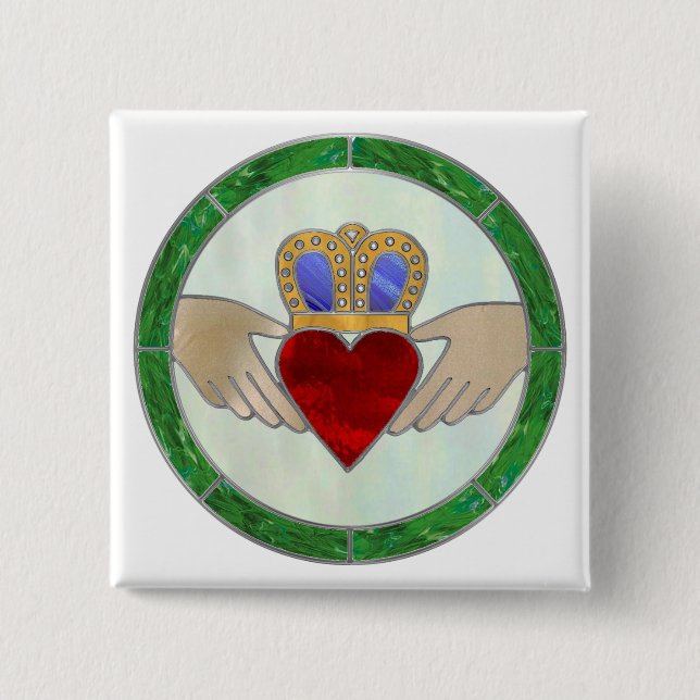 Bóton Quadrado 5.08cm Irish Claddagh (Frente)