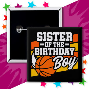 Bóton Quadrado 5.08cm Irmã do Aniversário do Festa de Basquete para Cria