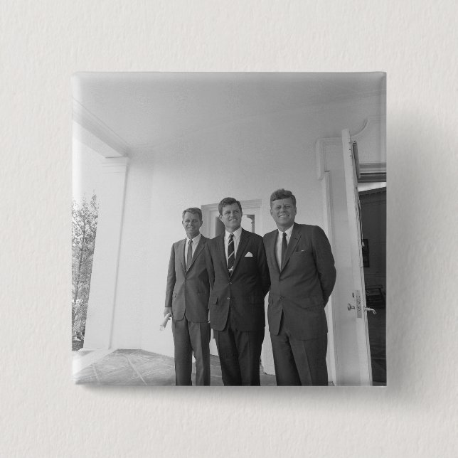 Bóton Quadrado 5.08cm Irmãos, Presidente John Kennedy, Robert & Ted (Frente)