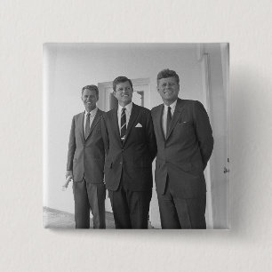 Bóton Quadrado 5.08cm Irmãos, Presidente John Kennedy, Robert & Ted