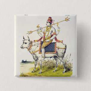 Bóton Quadrado 5.08cm Ishana ou Shiva, gravado por C. de Motte (1785-183