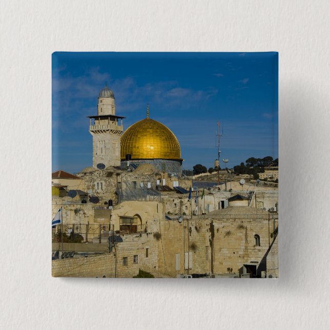 Bóton Quadrado 5.08cm Israel, Jerusalém, Cúpula da Rocha (Frente)