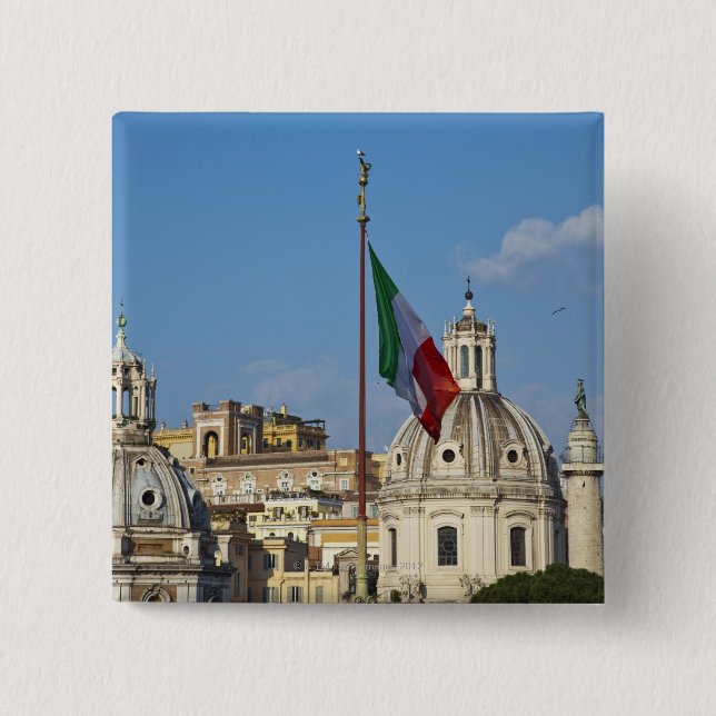Bóton Quadrado 5.08cm Itália, Roma. Bandeira italiana (Frente)