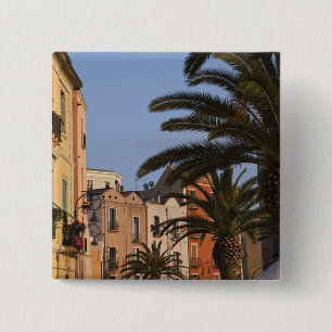 Bóton Quadrado 5.08cm Itália, Sardenha, Cagliari. Edifícios e palmeiras
